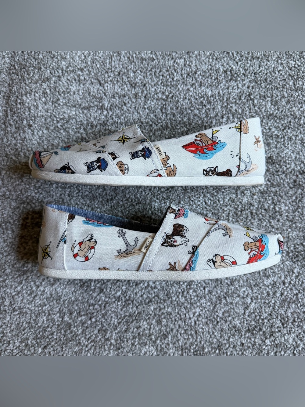 Toms Alpargata Canvas Slip On Flats Shoes Nautical Dogs